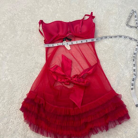 NWT Victoria Secret Sexy Little Things Fairy Red Mesh Ruffle Hem Babydoll 34B - Picture 4 of 6
